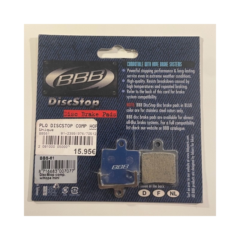 Plaquettes BBB DISCSTOP compatibles HOPE MINI